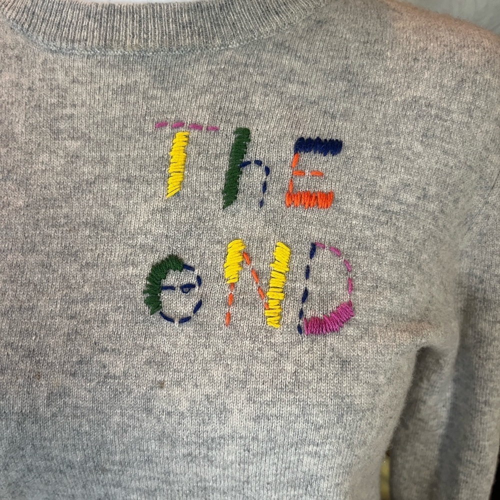 Lingua Franca Gray “the end" Crewneck Cashmere Sweater, size XS - Picture 3 of 12